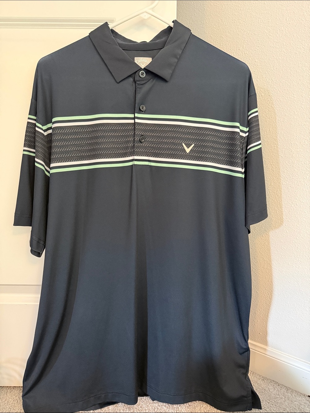 Callaway Men's Navy Polo with Mint and White Stripe